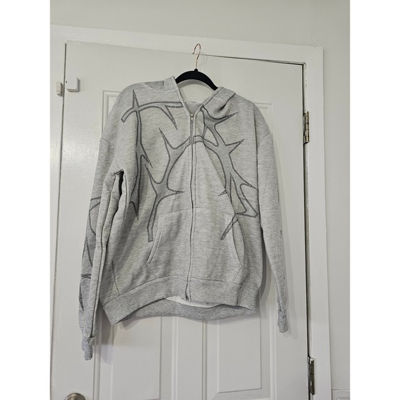 Jackets & Blazers - Unbranded Rhinestone Graphic Zip Up Hoodie‎  Small Gray Excellent Streetwear